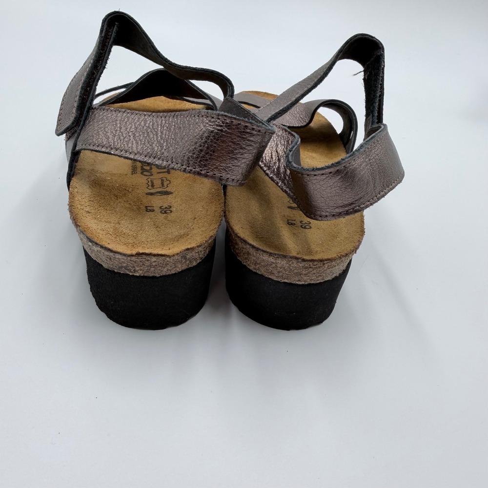 Naot Kayla Metallic Pewter Leather Wedge Sandals Womens 39 L8 Comfort Shoes - Picture 2 of 7